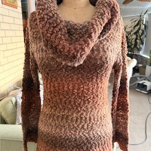 Hinge Textured Brown Cowl Neck Sweater